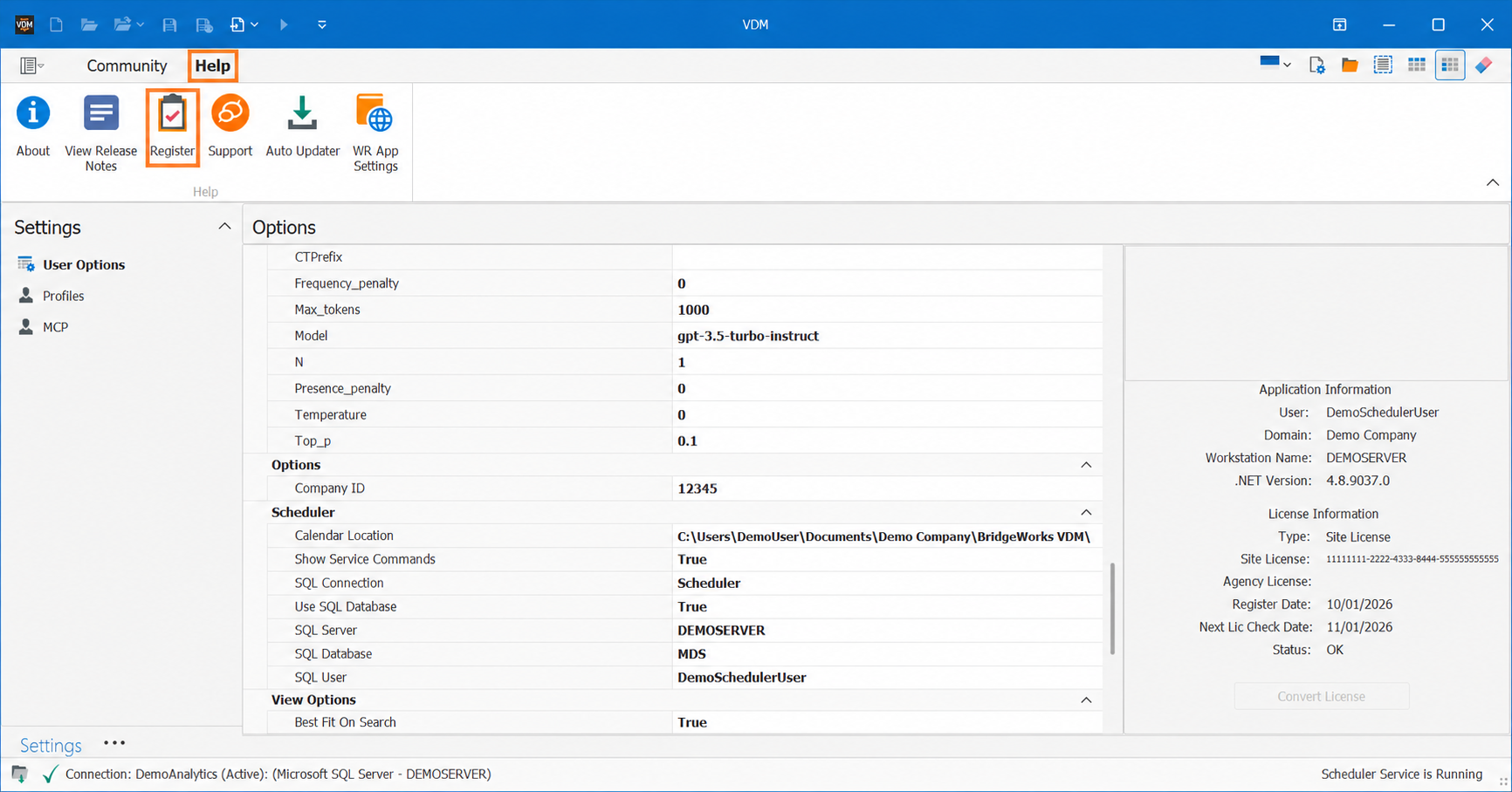 VDM Settings with MCP in the navigation — How to Reset Your VDM License and Re-Register